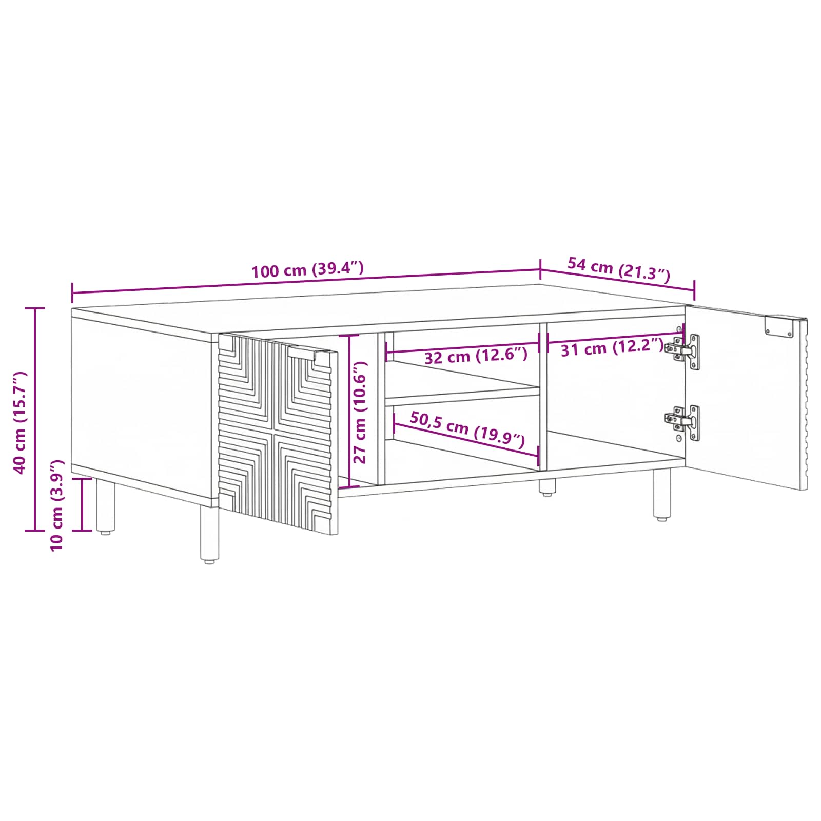 vidaXL Stolik kawowy brązowy 100 x 54 x 40 cm Lite Drewno Akacji