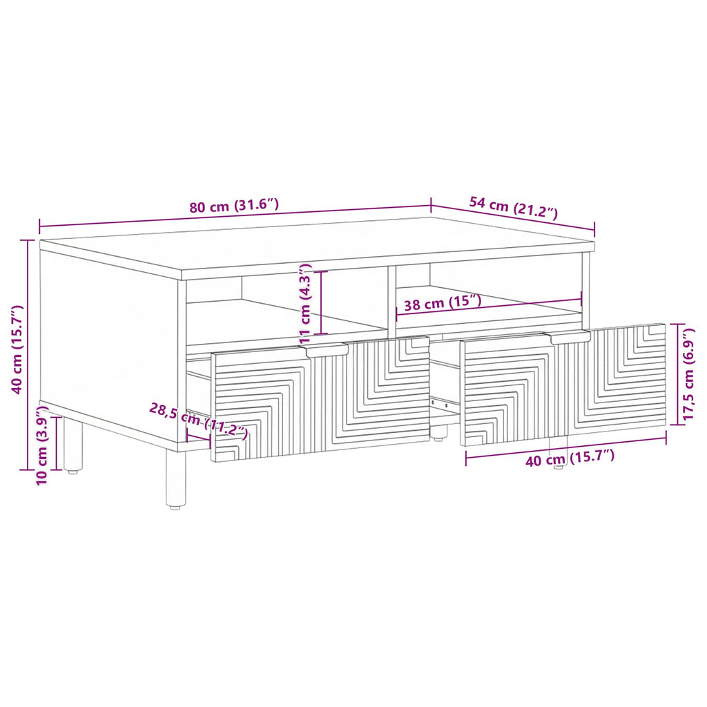 vidaXL Stolik kawowy brązowy 80 x 54 x 40 cm Lite Drewno Akacji