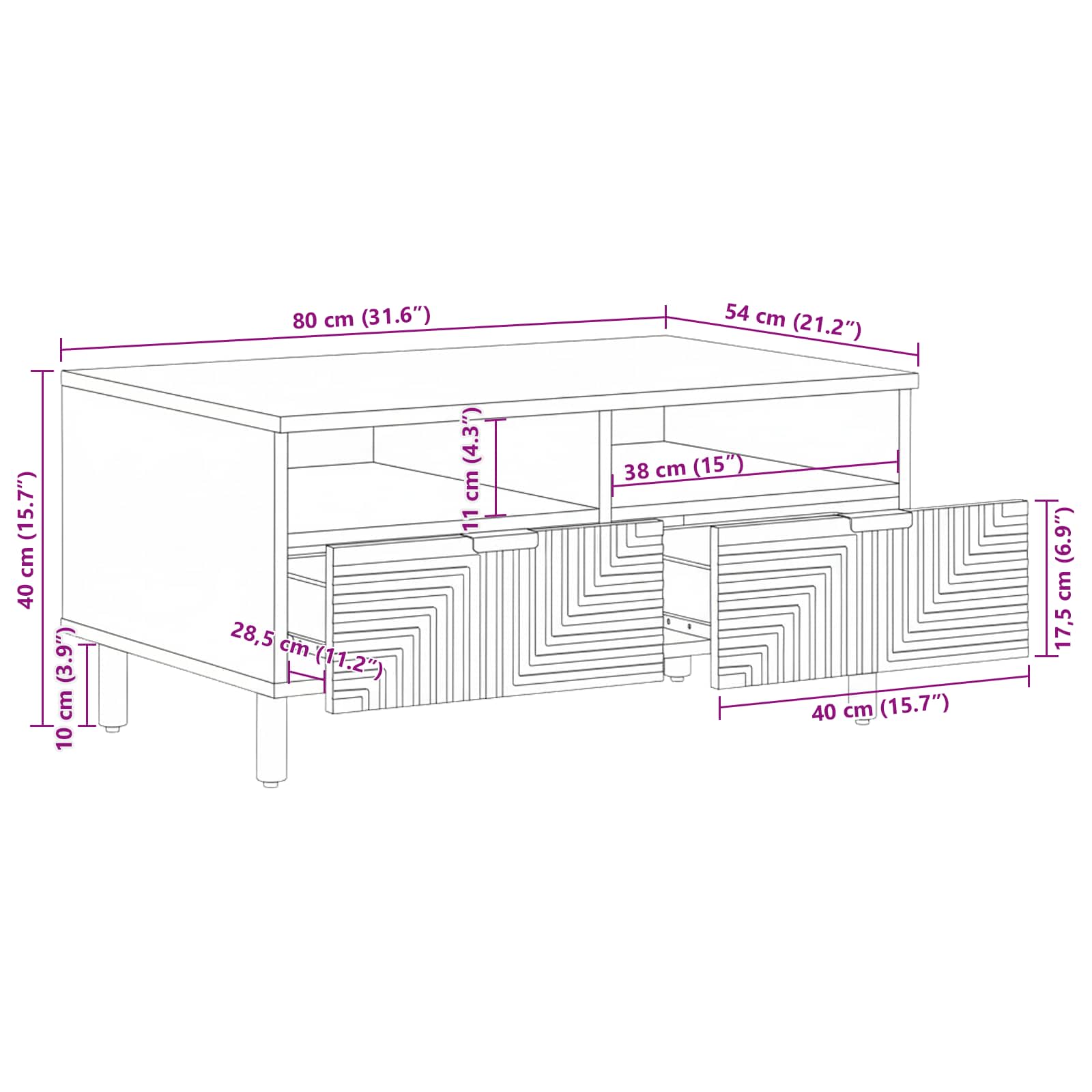 vidaXL Stolik kawowy brązowy 80 x 54 x 40 cm Lite Drewno Akacji