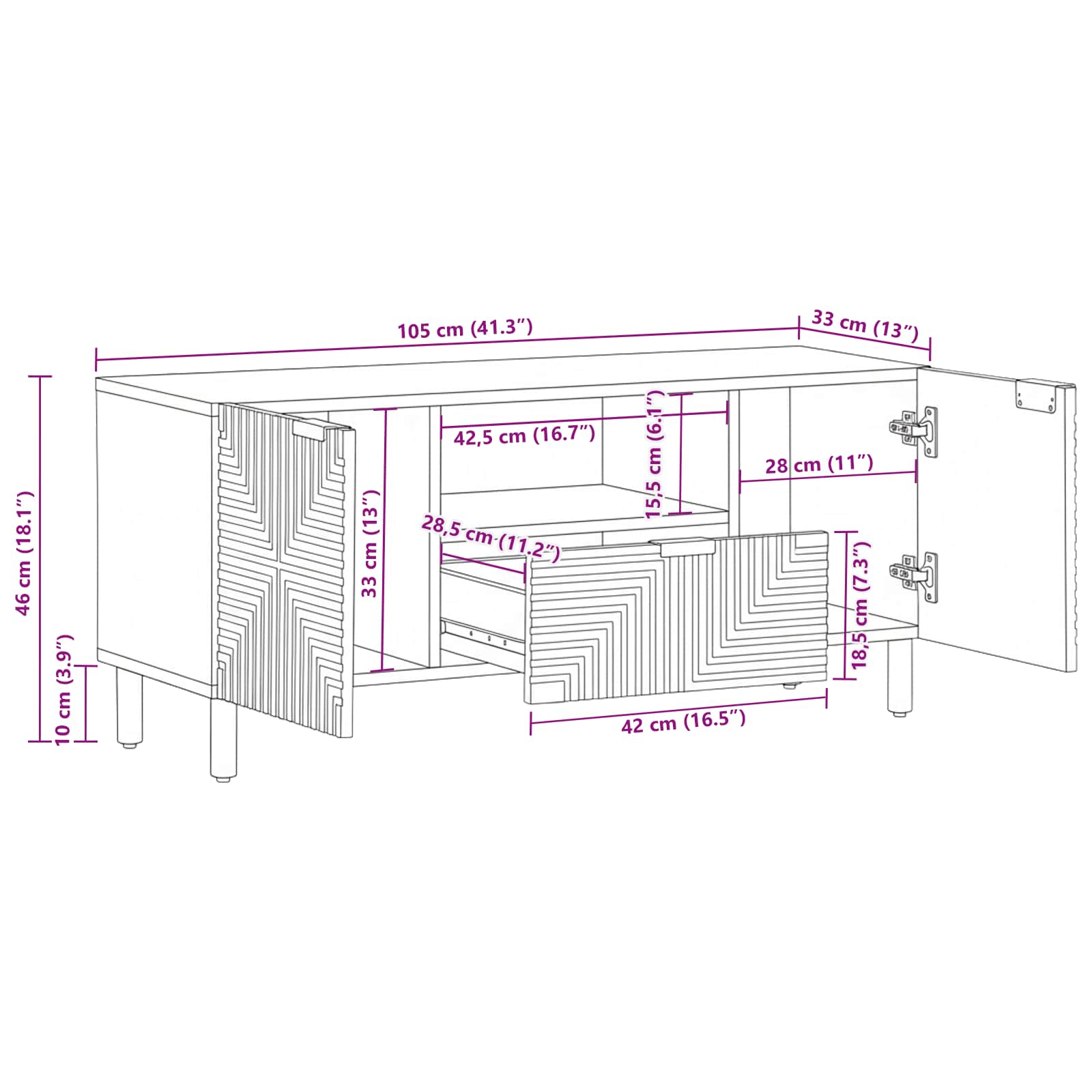 vidaXL Szafka pod telewizor brązowy 105 x 33 x 46 cm Drewno z mango