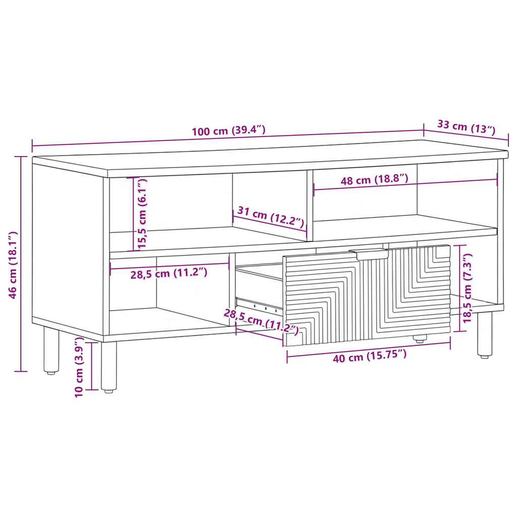 vidaXL Szafka pod telewizor brązowy 100 x 33 x 46 cm Drewno z mango
