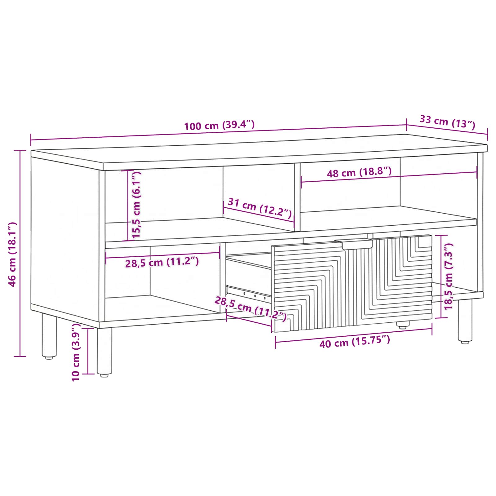 vidaXL Szafka pod telewizor brązowy 100 x 33 x 46 cm Drewno z mango