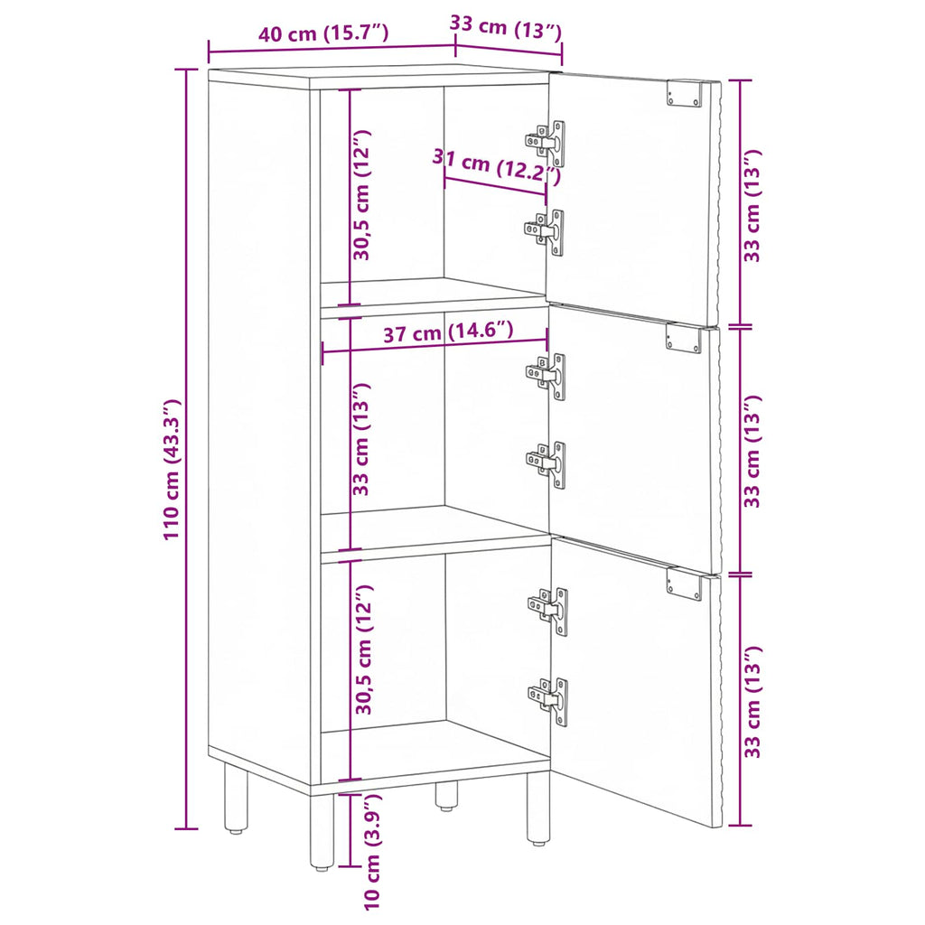 vidaXL Highboard z półką brązowy 40 x 33 x 110 cm Drewno z mango