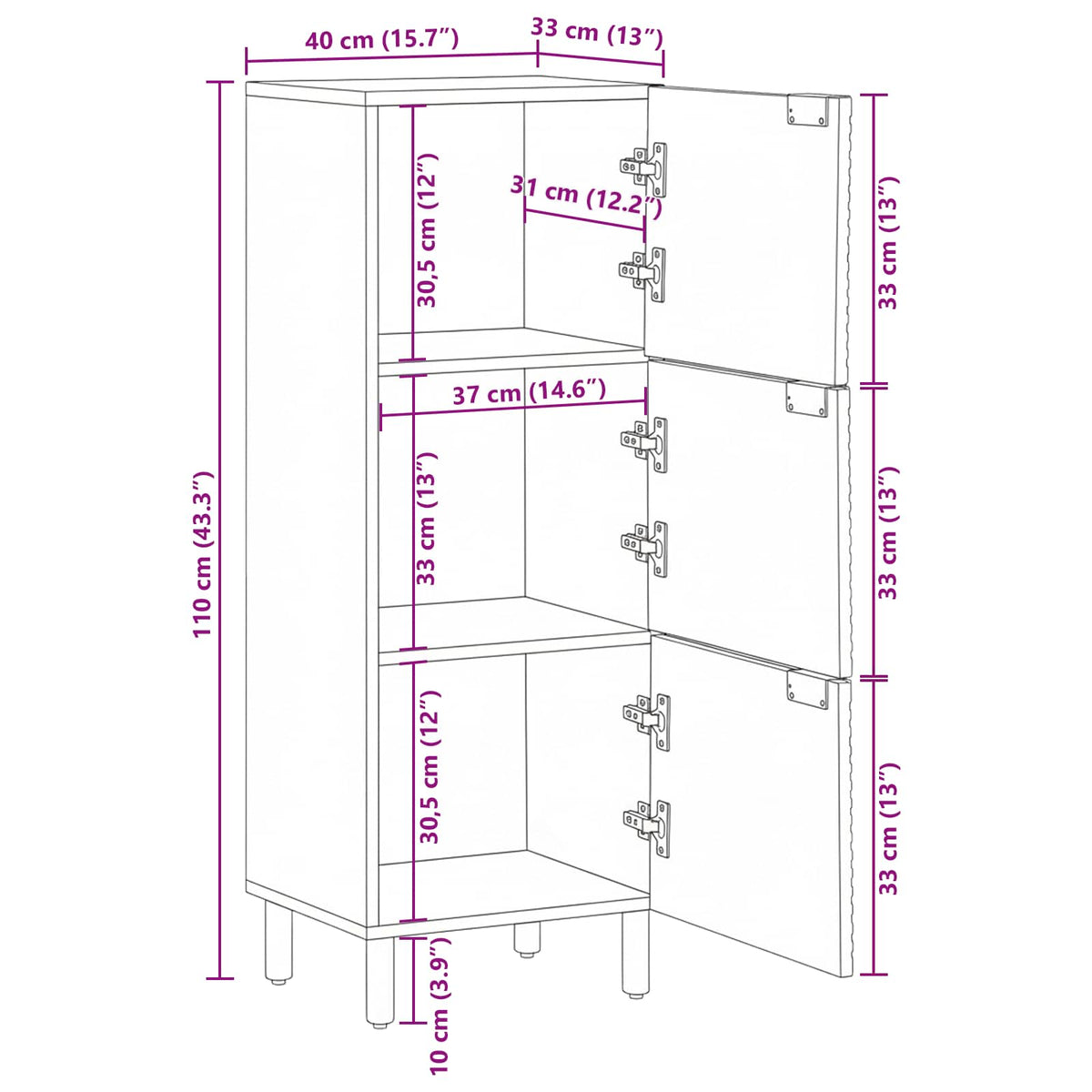 vidaXL Highboard z półką brązowy 40 x 33 x 110 cm Drewno z mango