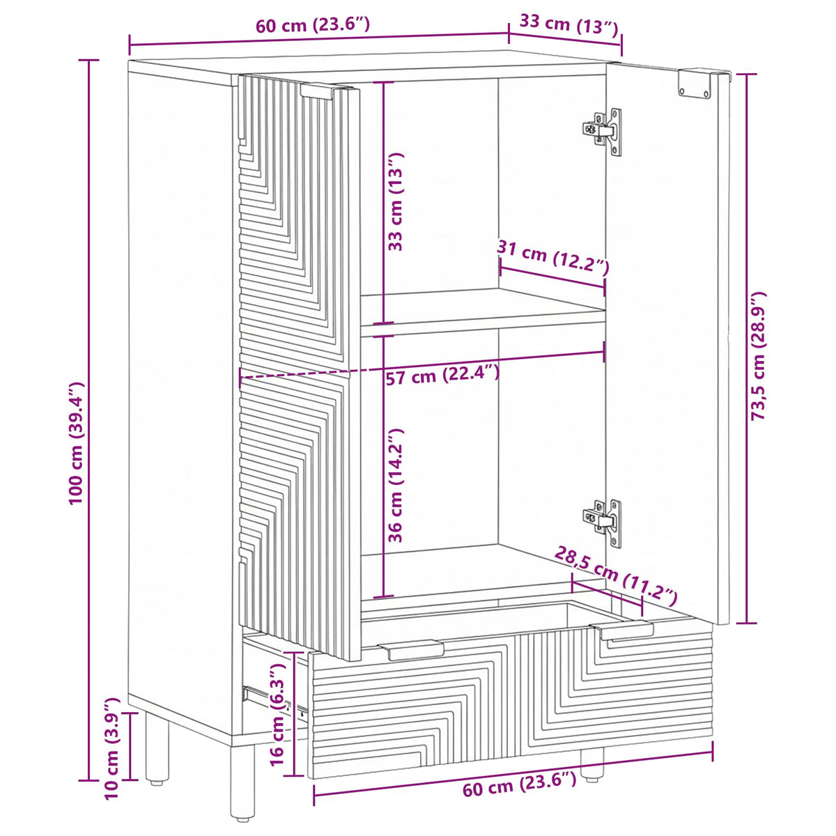 vidaXL Highboard z szufladą brązowy 60 x 33 x 100 cm Drewno z mango
