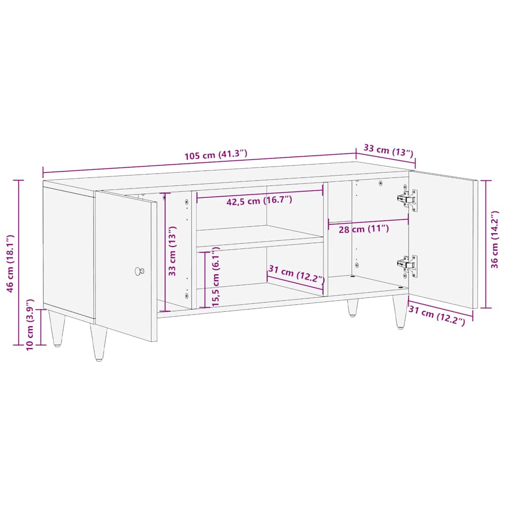 vidaXL Szafka RTV Jasnoszara 105x33,5x46 cm Drewno lite Mango