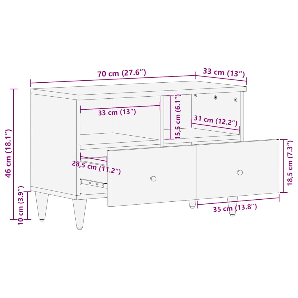 vidaXL Szafka RTV Jasnoszara 70x33,5x46 cm Drewno lite Mango
