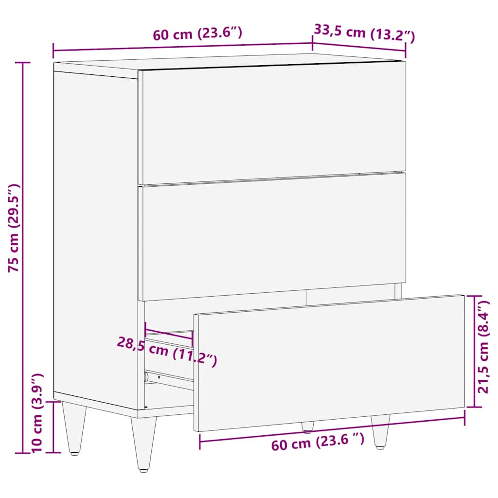 vidaXL Komoda Jasnoszara 60x33,5x75 cm Drewno lite Mango