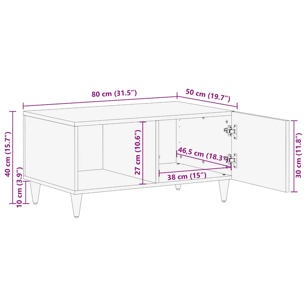 vidaXL Stolik kawowy Jasnoszary 80x50x40 cm Drewno lite Mango