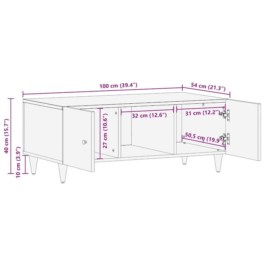 vidaXL Stolik kawowy Jasnoszary 100x54x40 cm Drewno lite Mango