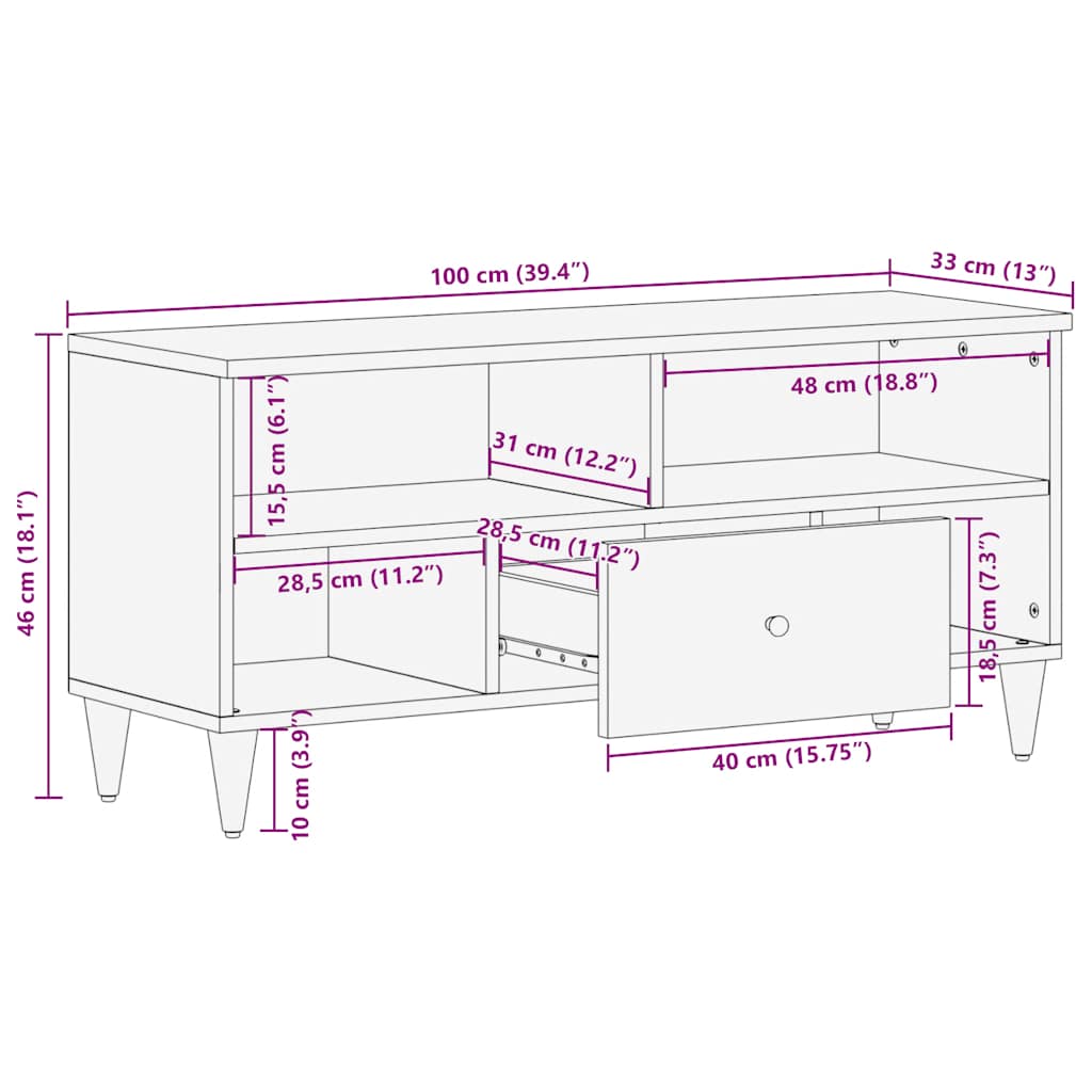 vidaXL Szafka pod telewizor, czarna, 100x33x46 cm, lite drewno mango