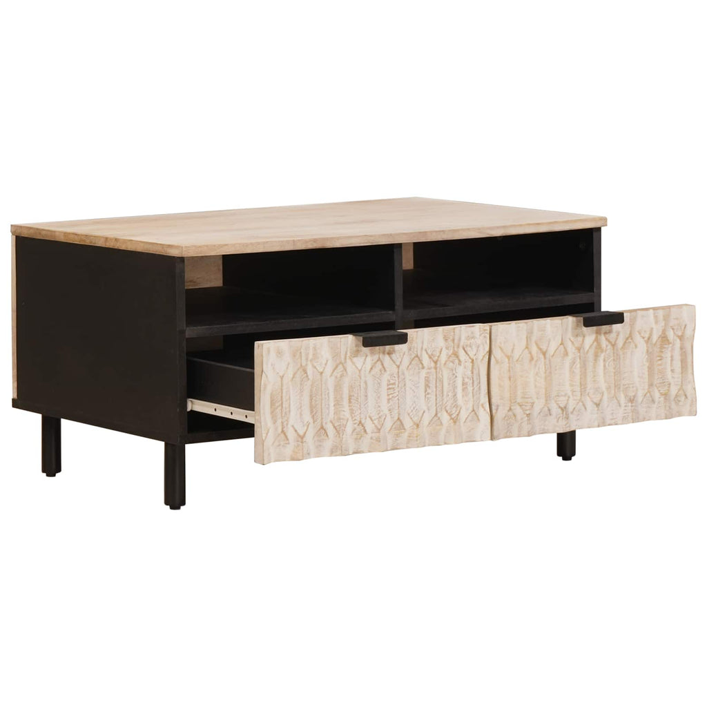 vidaXL Stolik kawowy z szufladą Biały 80 x 54 x 40 cm Drewno z mango