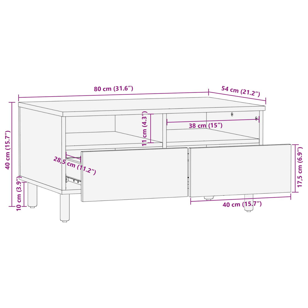 vidaXL Stolik kawowy z szufladą Biały 80 x 54 x 40 cm Drewno z mango