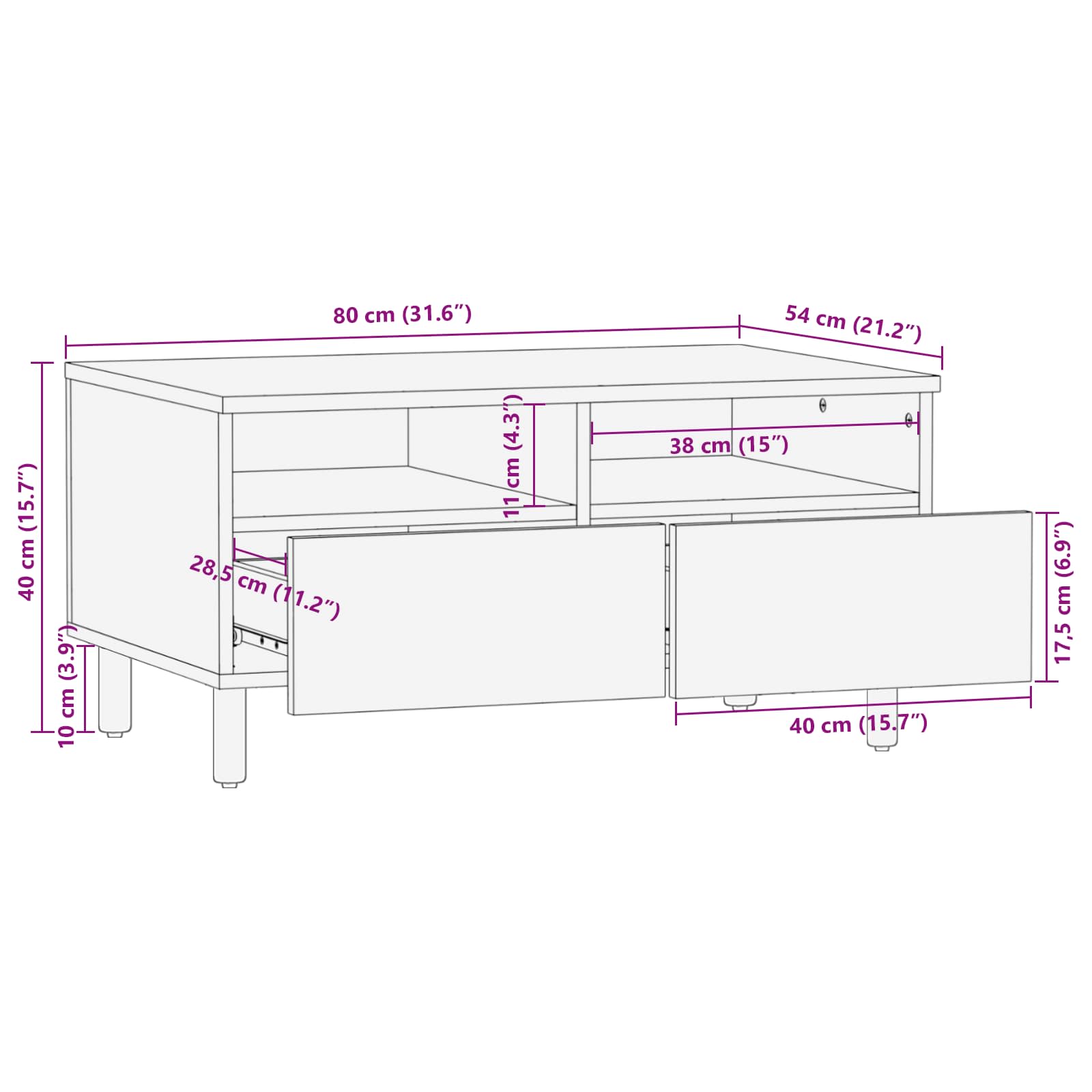 vidaXL Stolik kawowy z szufladą Biały 80 x 54 x 40 cm Drewno z mango