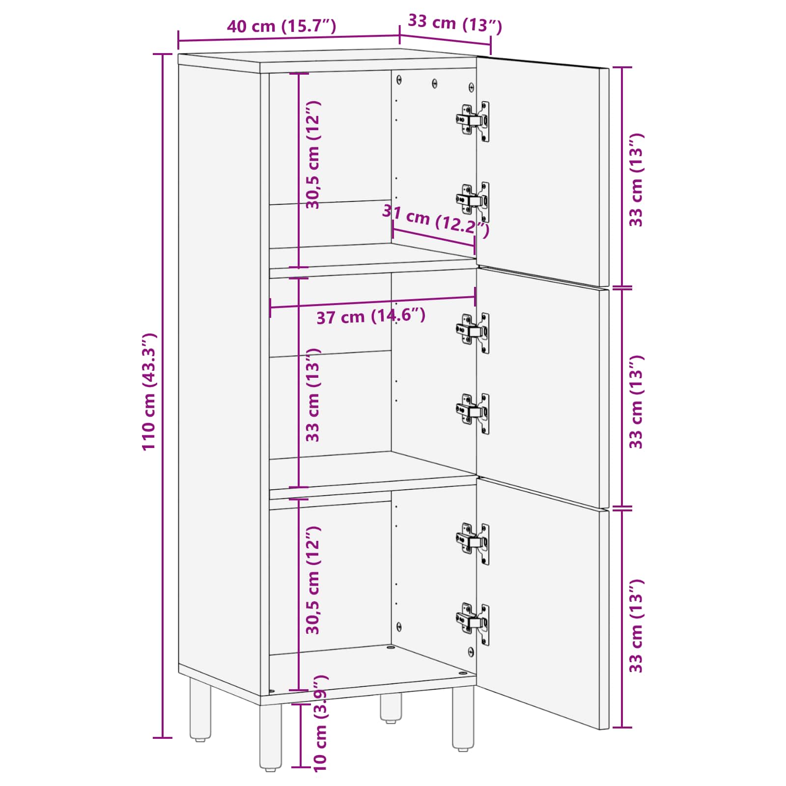vidaXL Highboard Wykończenie w kolorze białego prania 40 x 33 x 110 cm