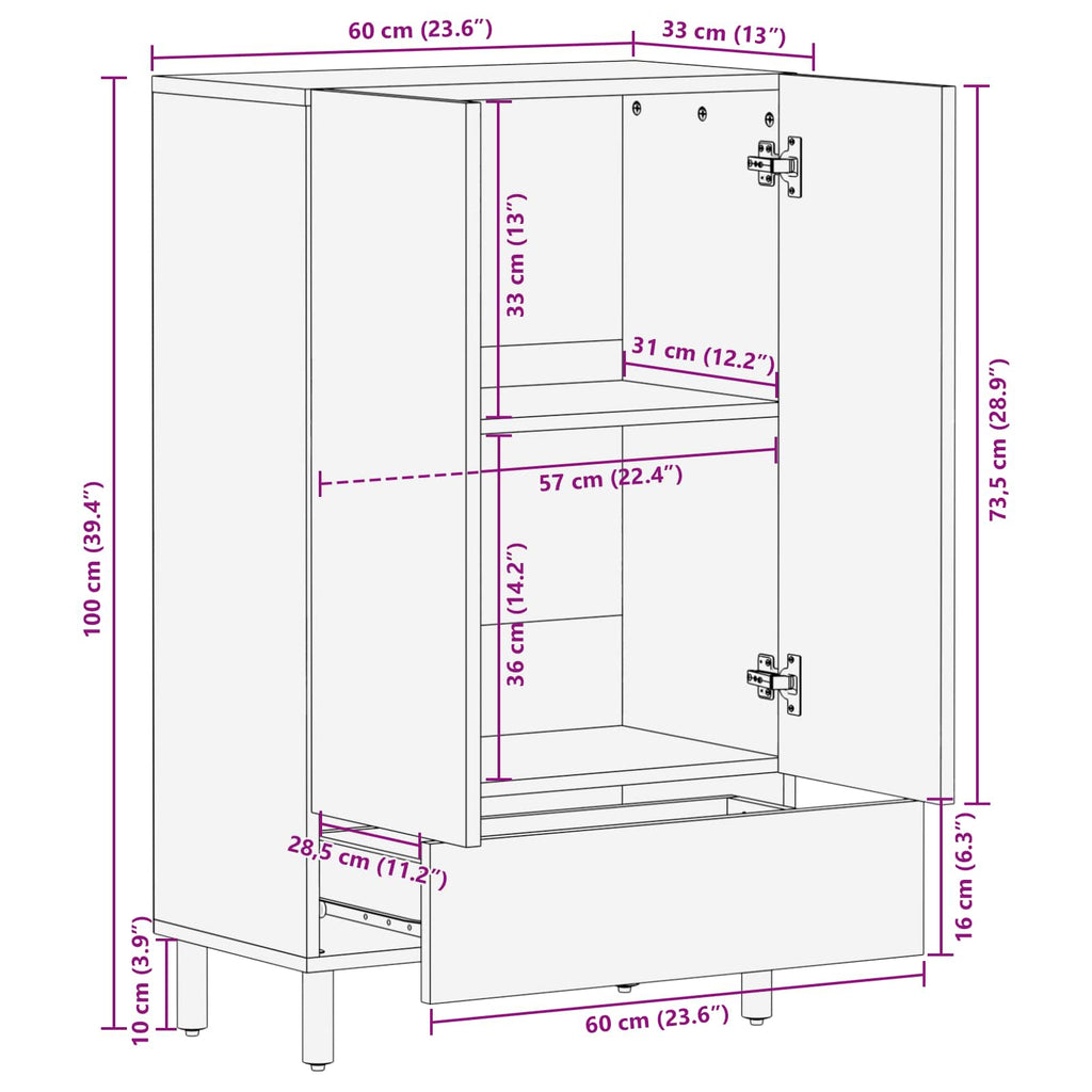 vidaXL Highboard Wykończenie w kolorze białego prania 60 x 33 x 100 cm