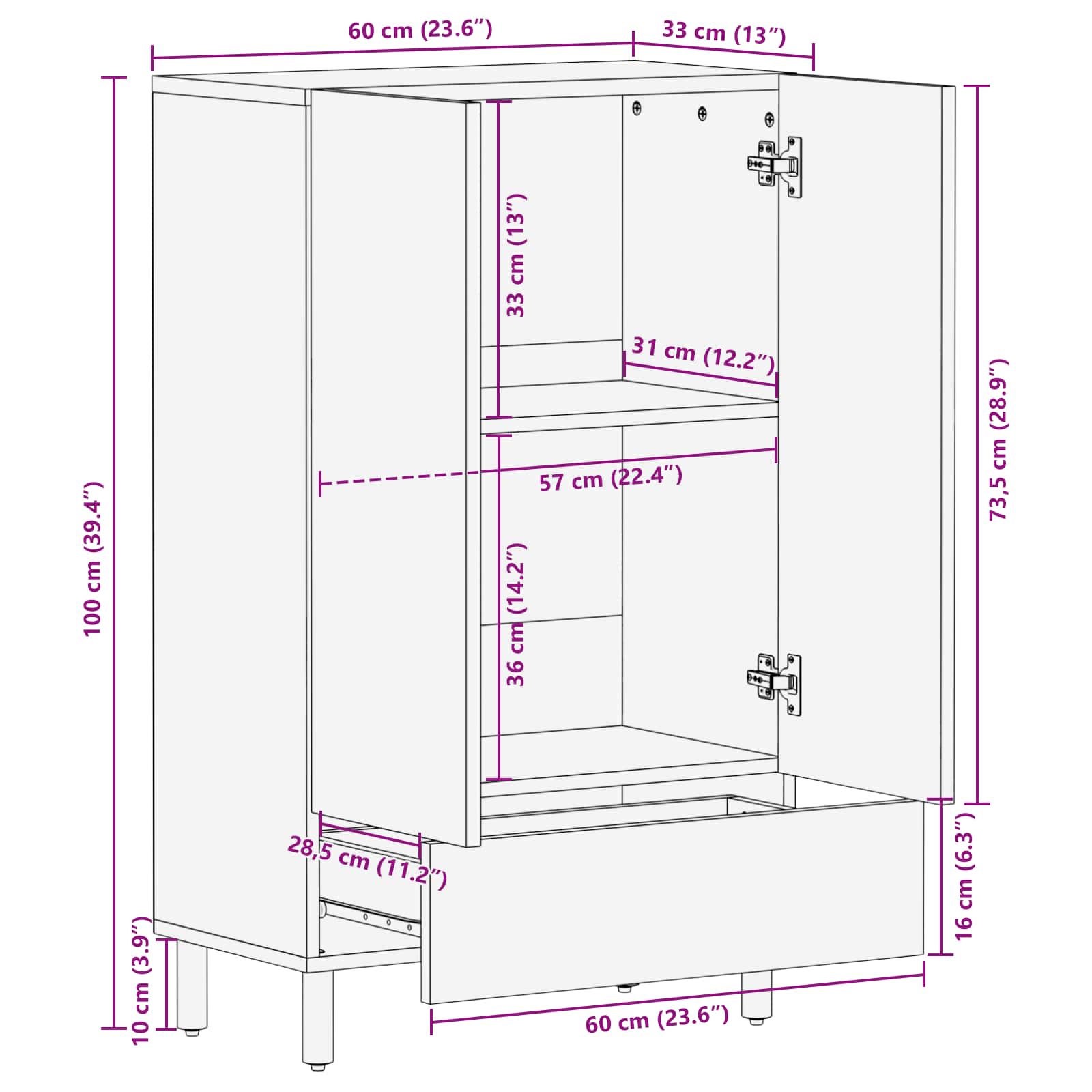 vidaXL Highboard Wykończenie w kolorze białego prania 60 x 33 x 100 cm