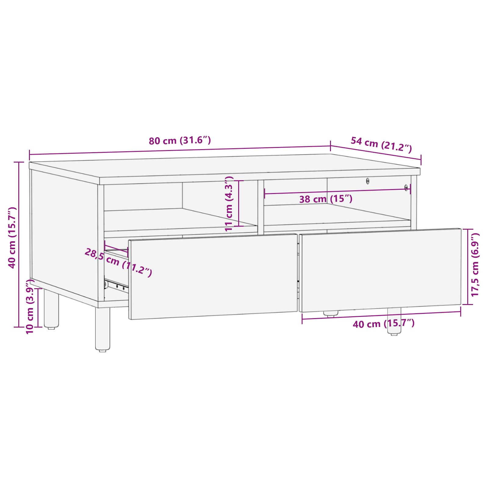 vidaXL Stolik kawowy z szufladą Brązowy 80 x 54 x 40 cm Drewno z mango