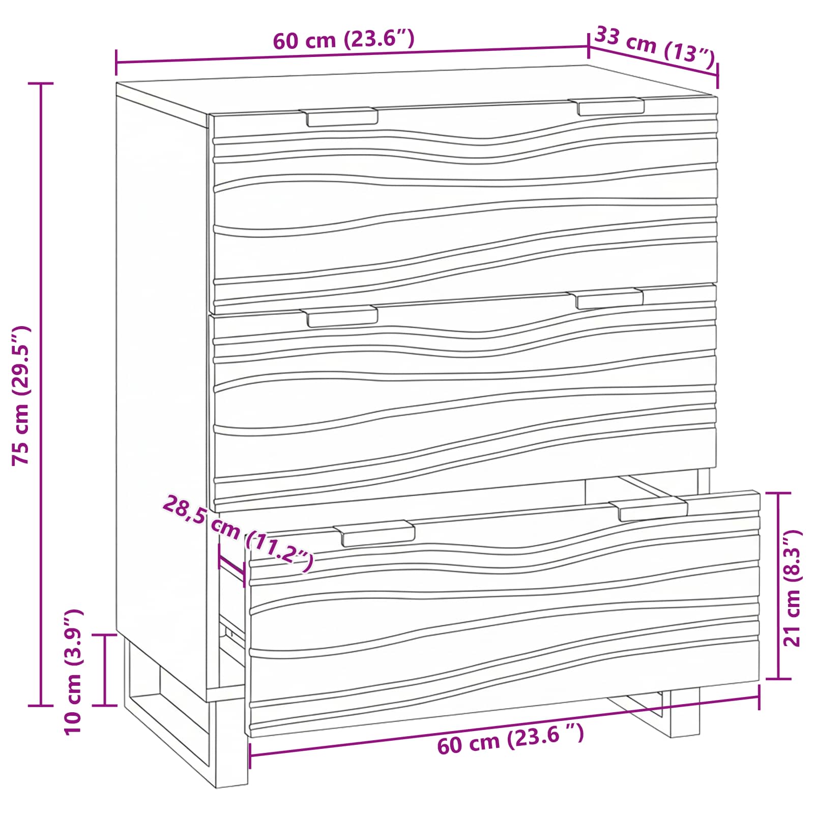 vidaXL Bufet z szufladą Brązowy 60 x 33.5 x 75 cm Lite drewno mango