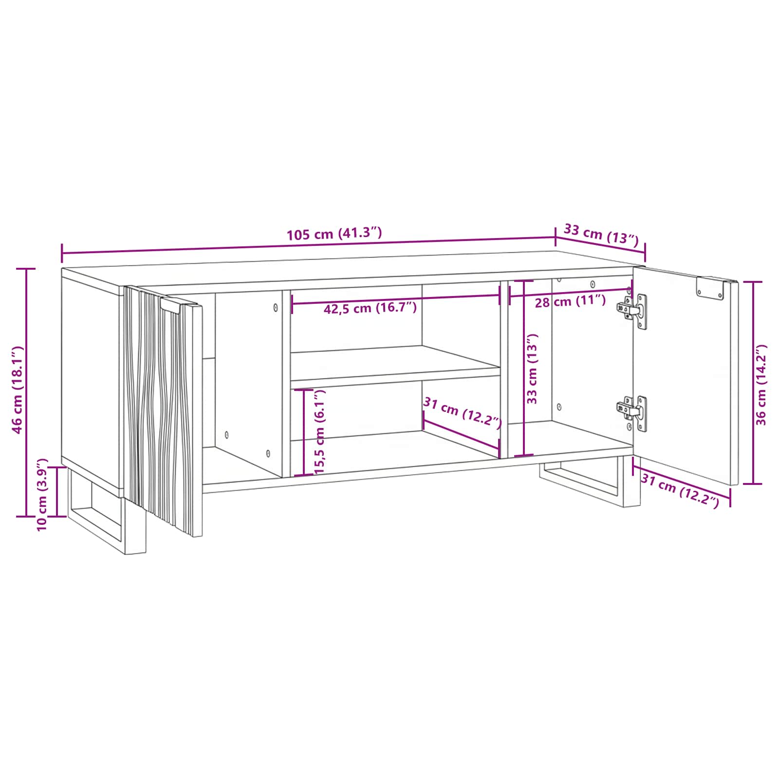 vidaXL Jednostki telewizyjne Biały 105 x 33 x 46 cm