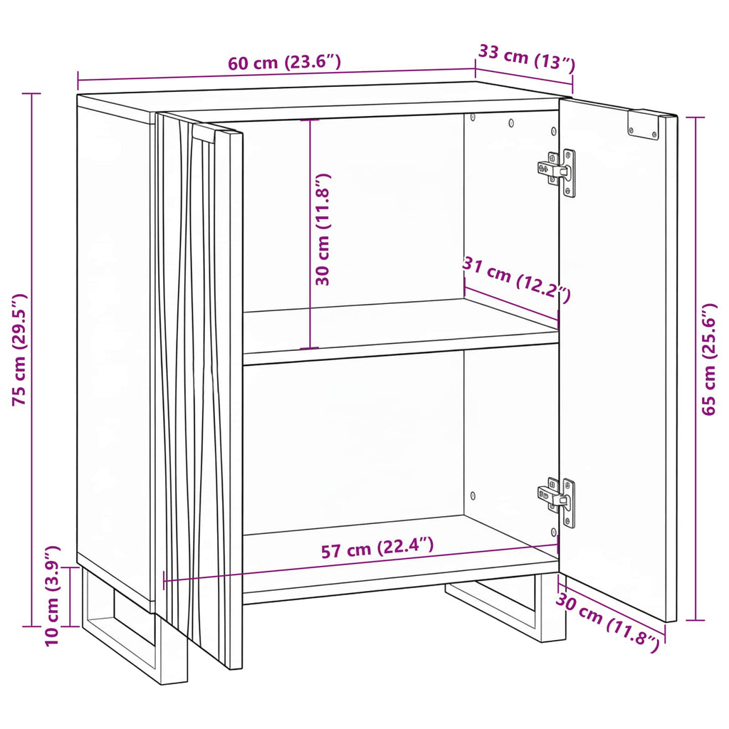 vidaXL Bufet Biały 60 x 33,5 x 75 cm Drewno z mango