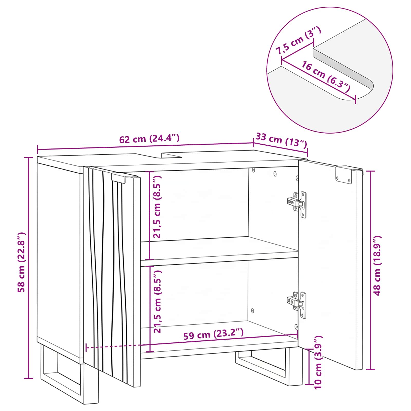 vidaXL Szafka pod umywalkę Biały 62 x 33 x 58 cm Drewno inżynieryjne