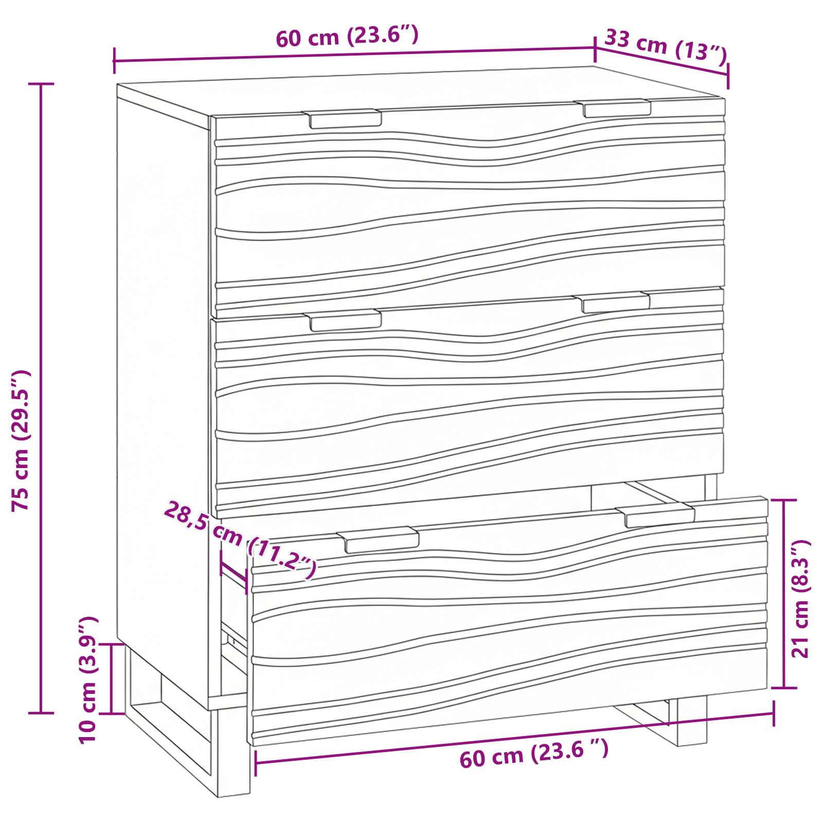 vidaXL Bufet z szufladą Brązowy 60 x 33.5 x 75 cm Lite drewno mango
