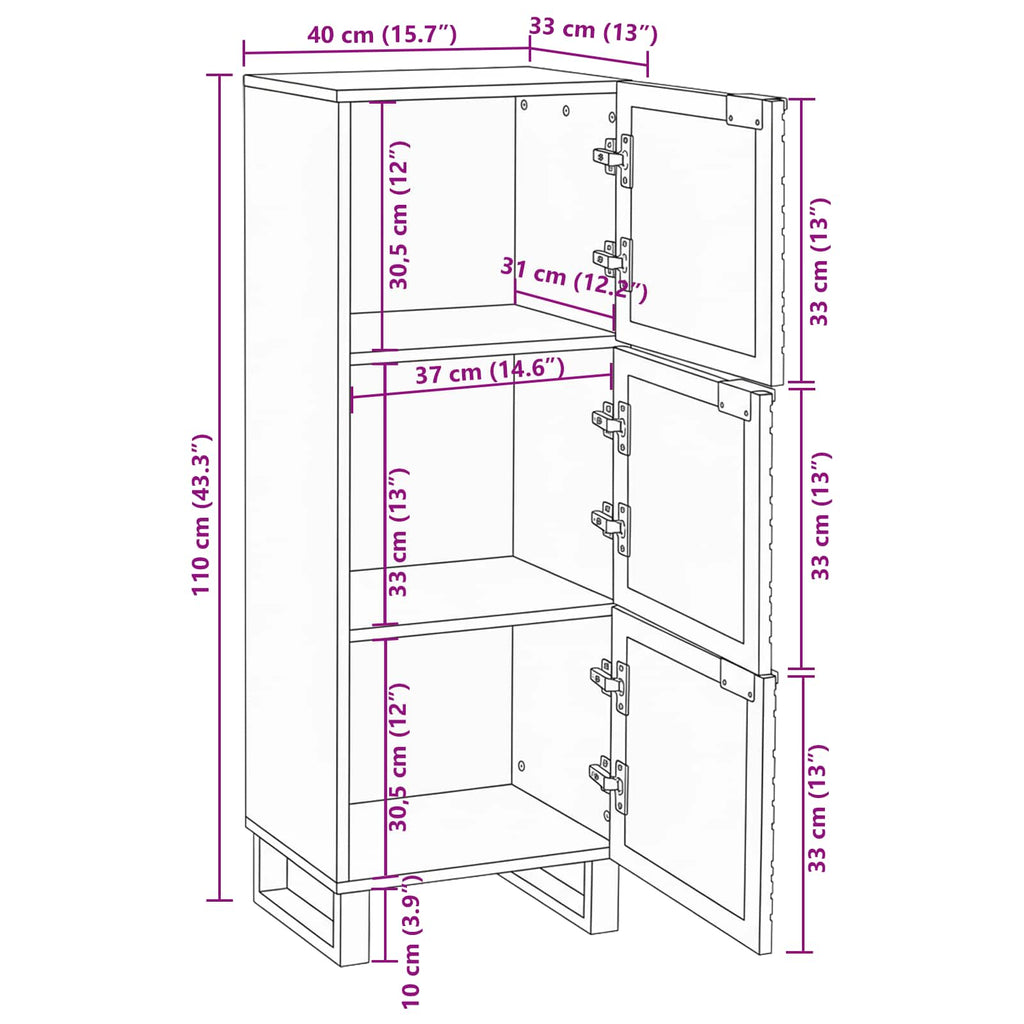 vidaXL Highboard Brązowy 40 x 33 x 110 cm lite drewno mango