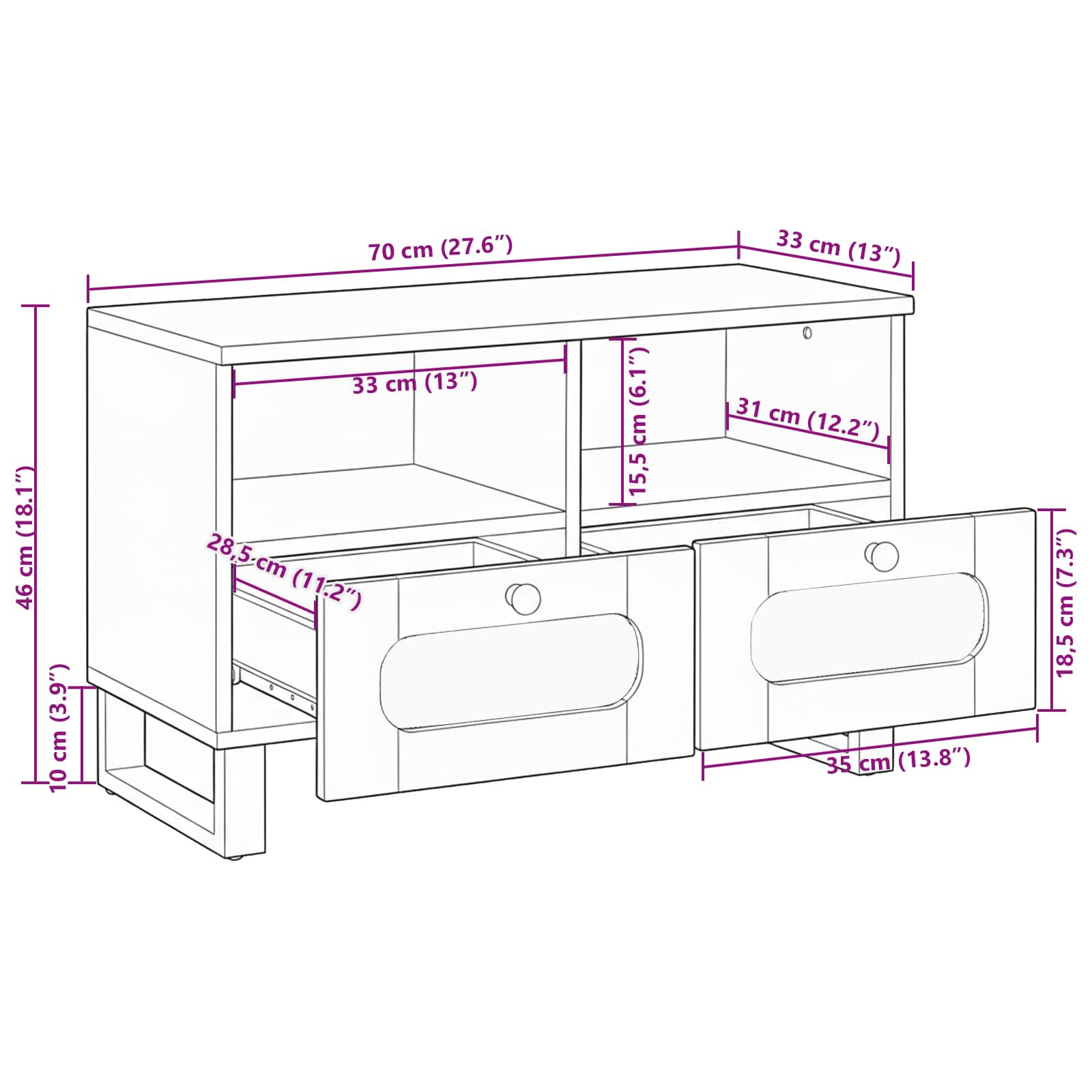 vidaXL Szafka pod telewizor Brązowy 70 x 33 x 46 cm Drewno z mango