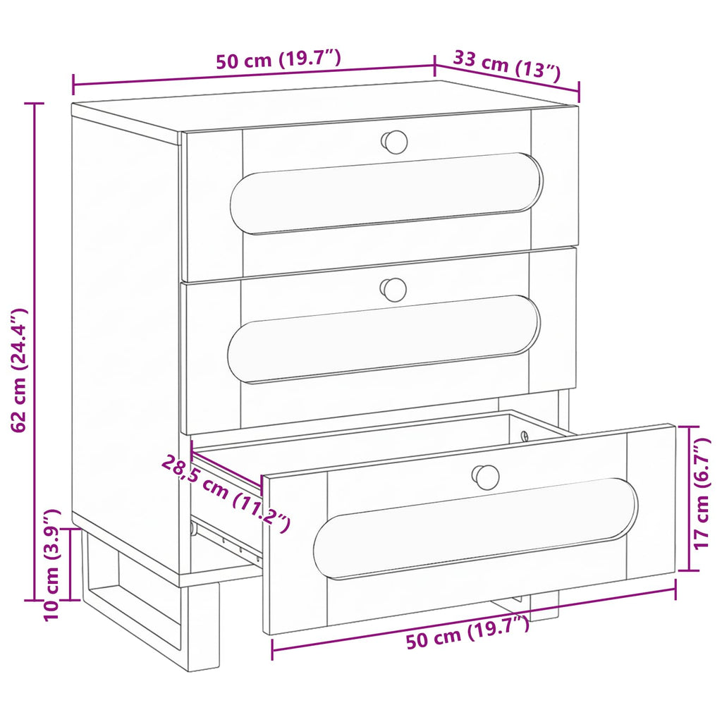 vidaXL Szafka Nocna Naturalny 50 x 33 x 62 cm Drewno z mango