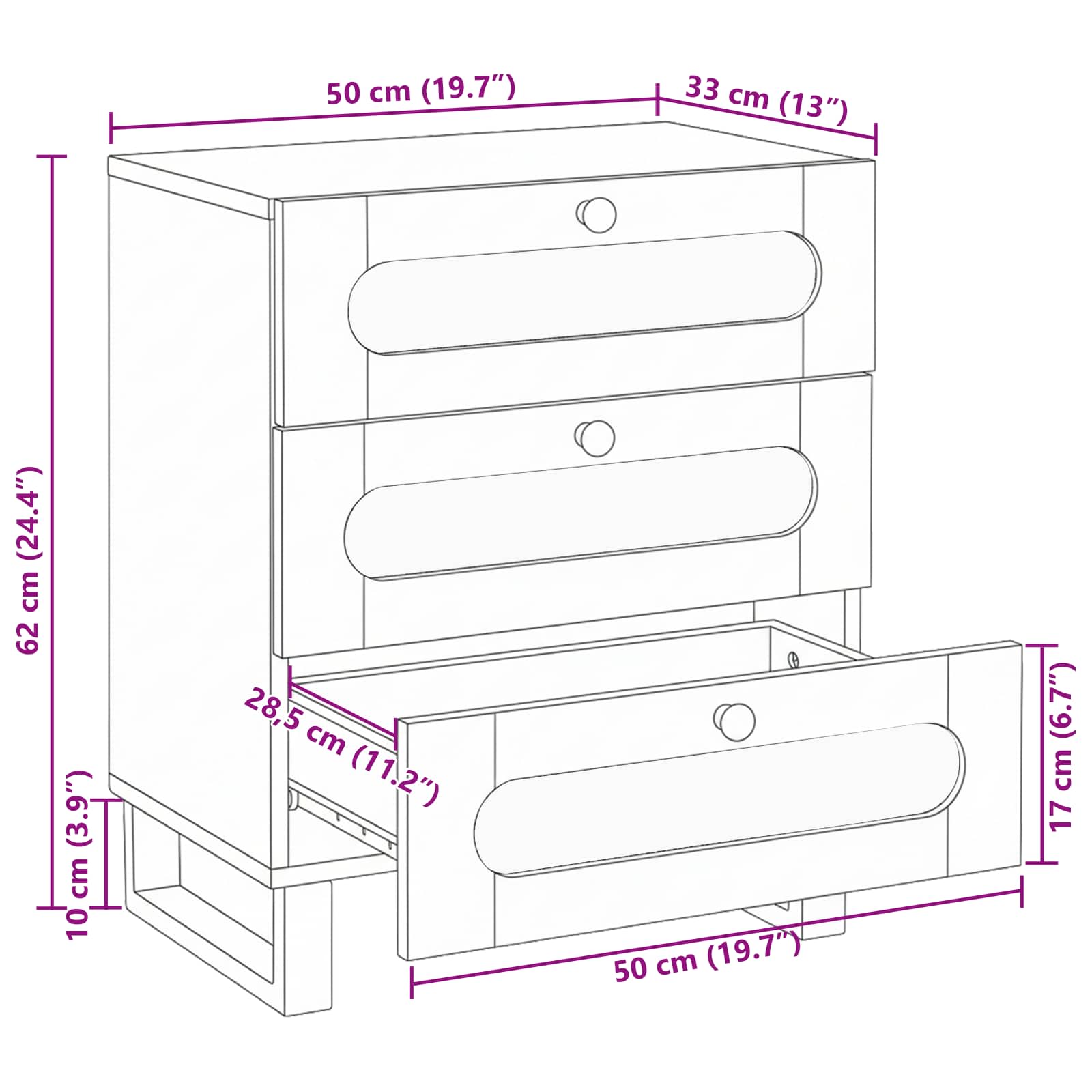 vidaXL Szafka Nocna Naturalny 50 x 33 x 62 cm Drewno z mango
