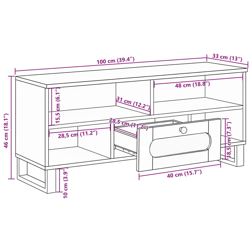 vidaXL Szafka pod telewizor Brązowy 100 x 33 x 46 cm Drewno z mango