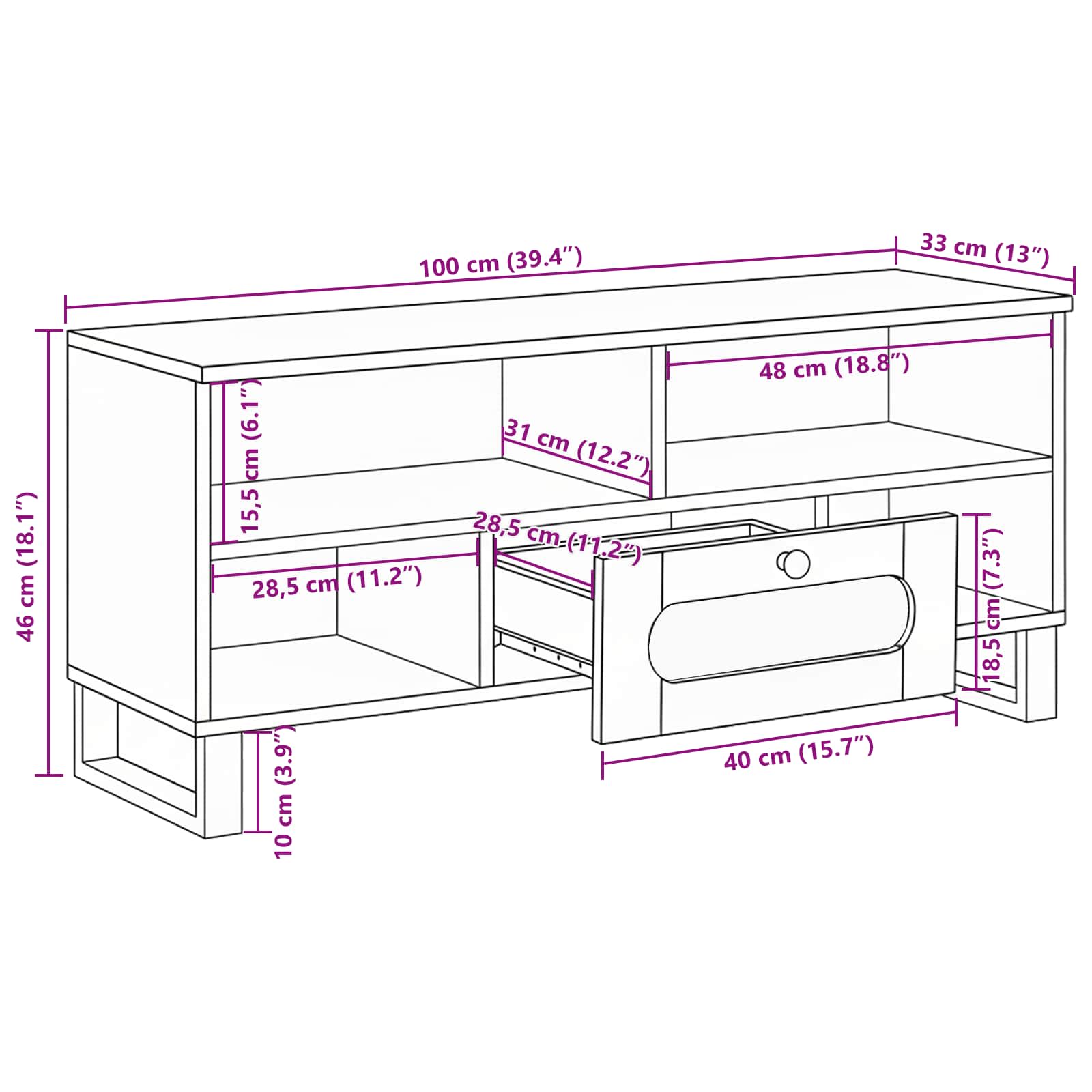 vidaXL Szafka pod telewizor Brązowy 100 x 33 x 46 cm Drewno z mango