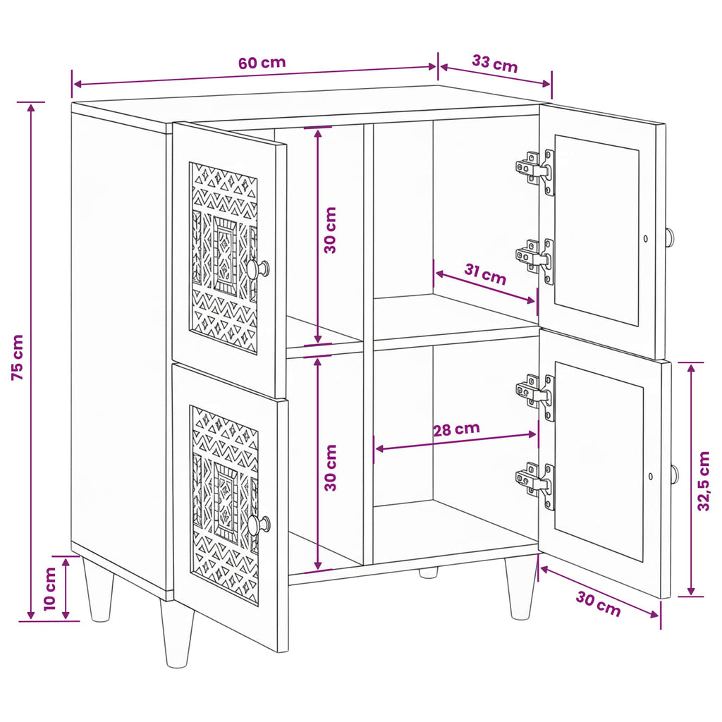 vidaXL Bufet 60 x 33 x 75 cm Drewno z mango