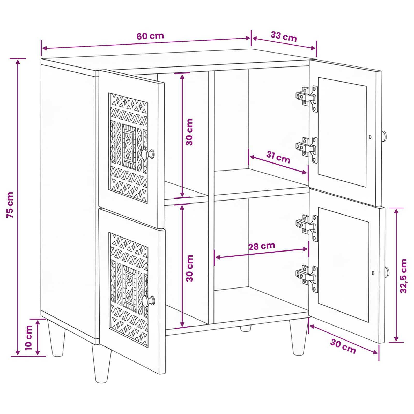 vidaXL Bufet 60 x 33 x 75 cm Drewno z mango