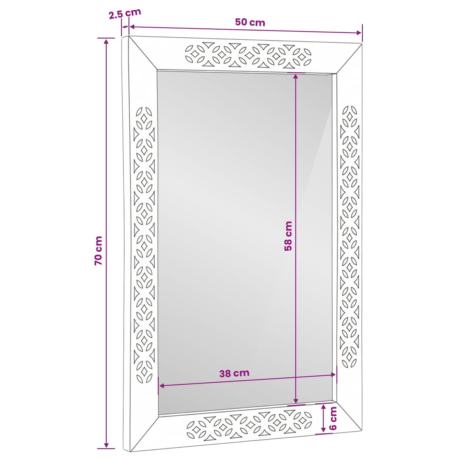 vidaXL lustro ścienne 70 x 50 cm Drewno inżynieryjne i szkło