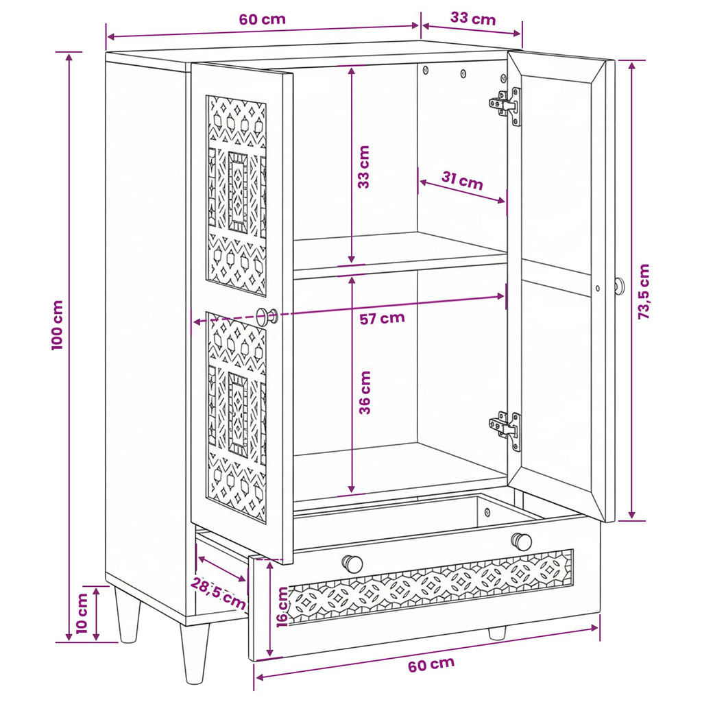 vidaXL Highboard Biały 60 x 33 x 100 cm lite drewno mango
