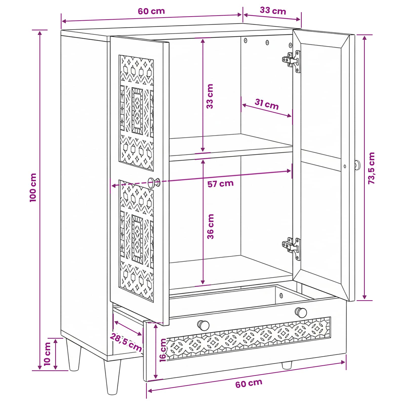 vidaXL Highboard Biały 60 x 33 x 100 cm lite drewno mango