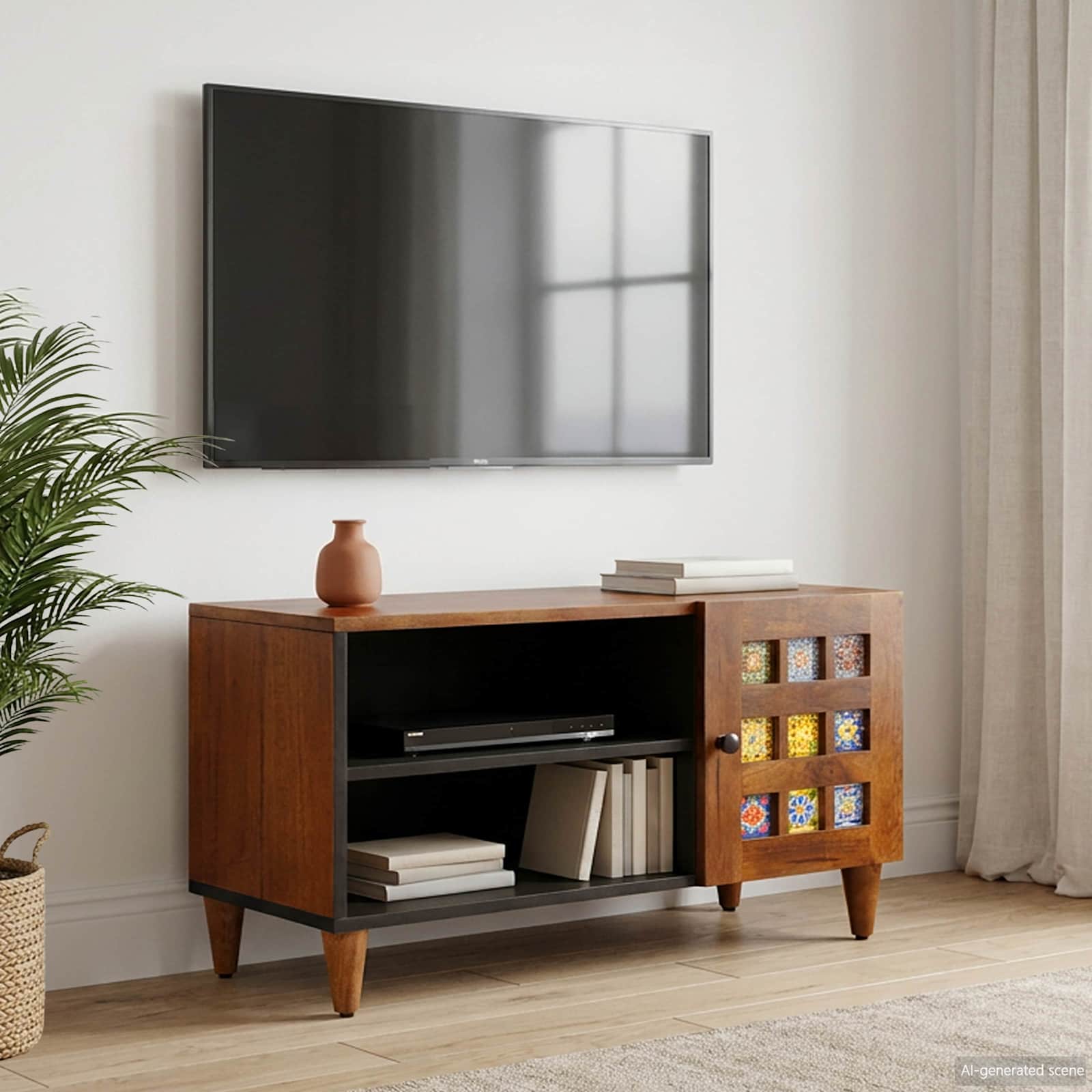 vidaXL Szafka pod telewizor z drzwiami orzech włoski 80 x 33 x 46 cm