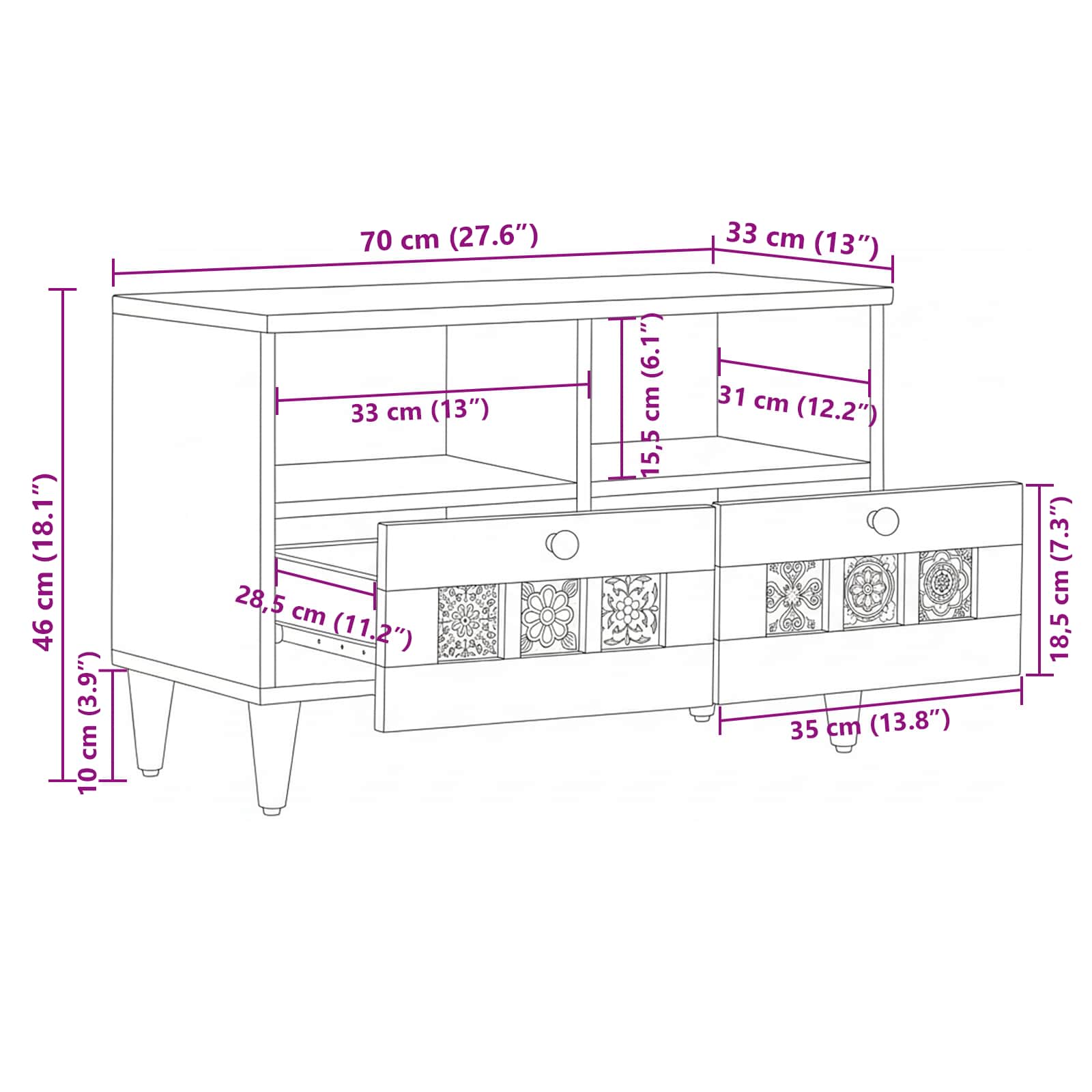 vidaXL Szafka pod telewizor Naturalny 70 x 33 x 46 cm Drewno z mango