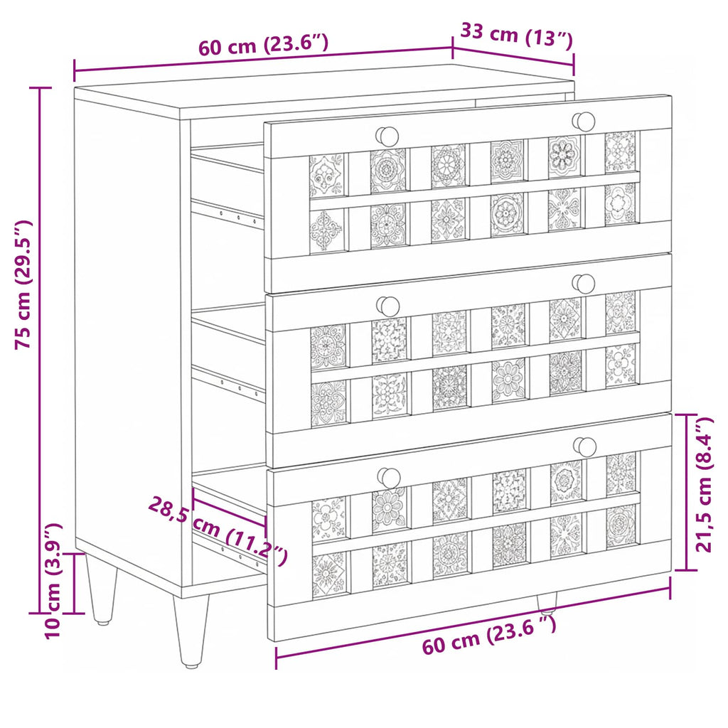 vidaXL Bufet Naturalny 60 x 33 x 75 cm Drewno z mango