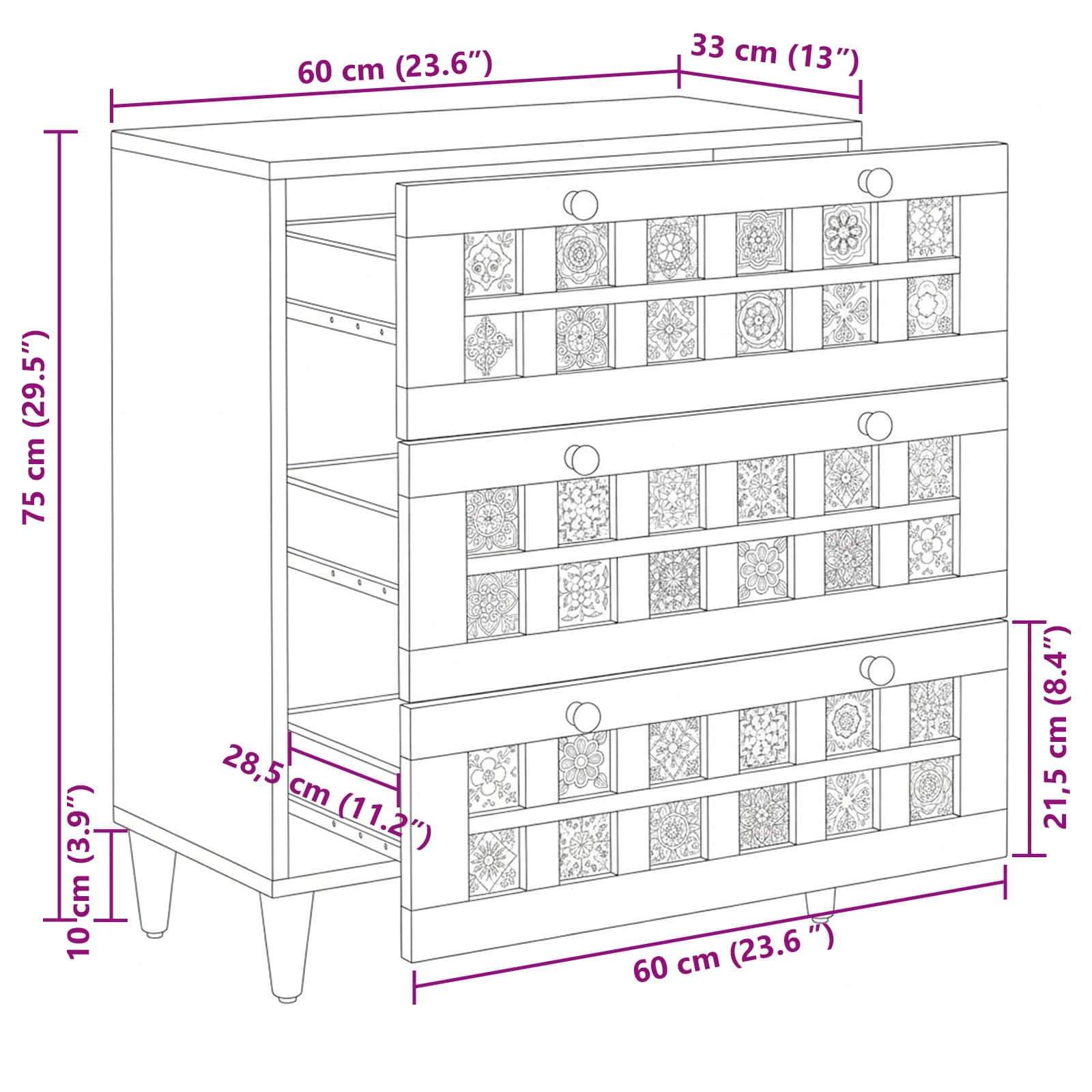 vidaXL Bufet Naturalny 60 x 33 x 75 cm Drewno z mango