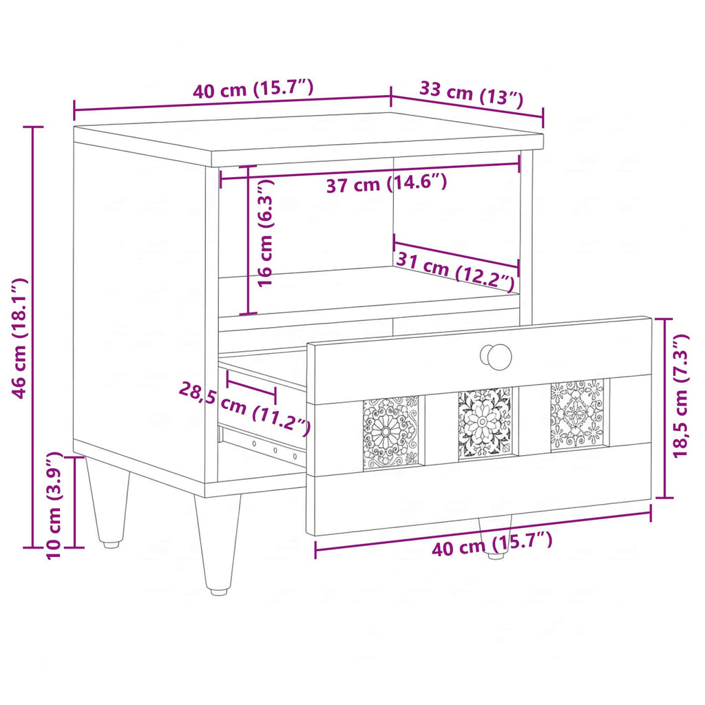 vidaXL Szafka Nocna Naturalny 40 x 33 x 46 cm Drewno z mango
