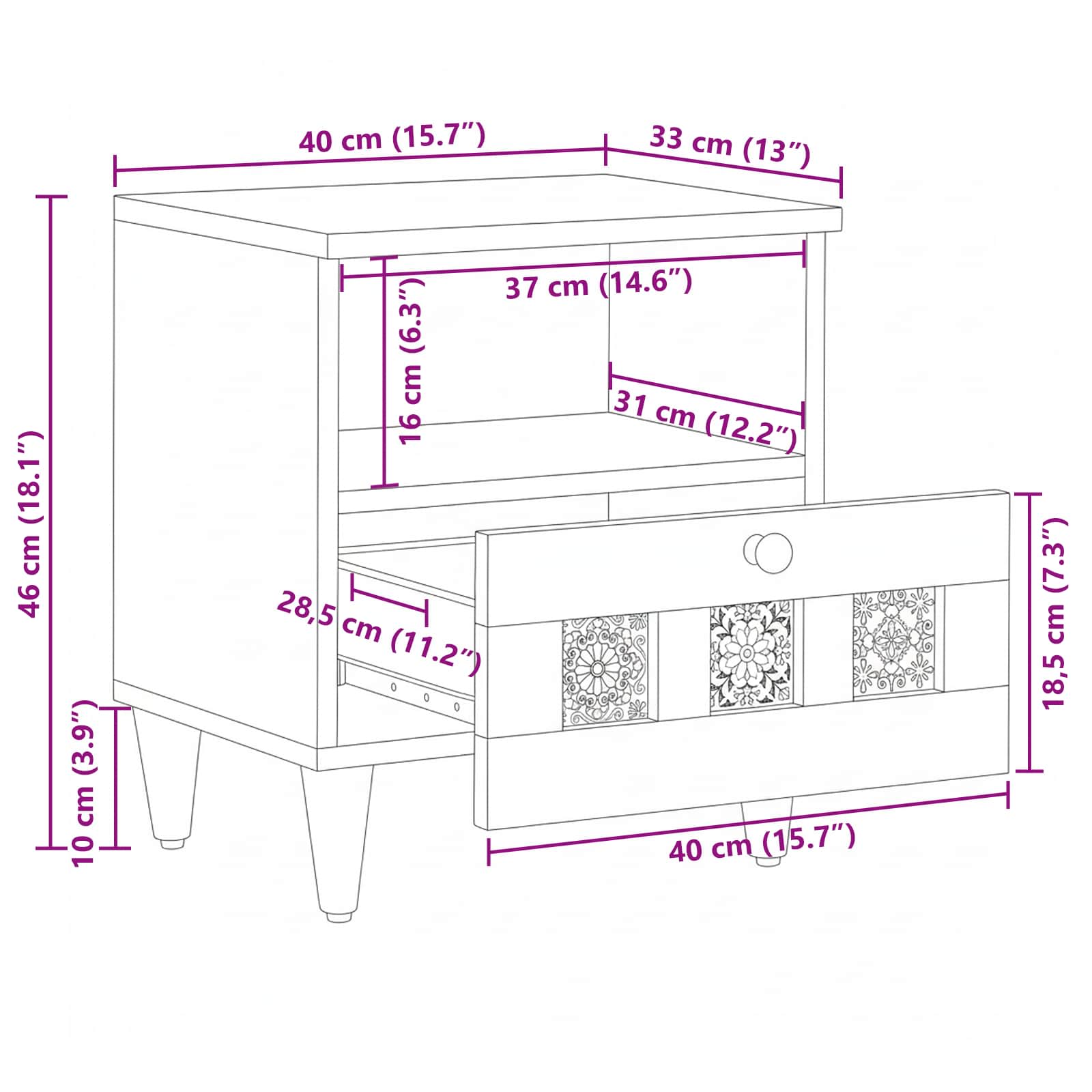 vidaXL Szafka Nocna 2 pcs Naturalny 40 x 33 x 46 cm Drewno z mango