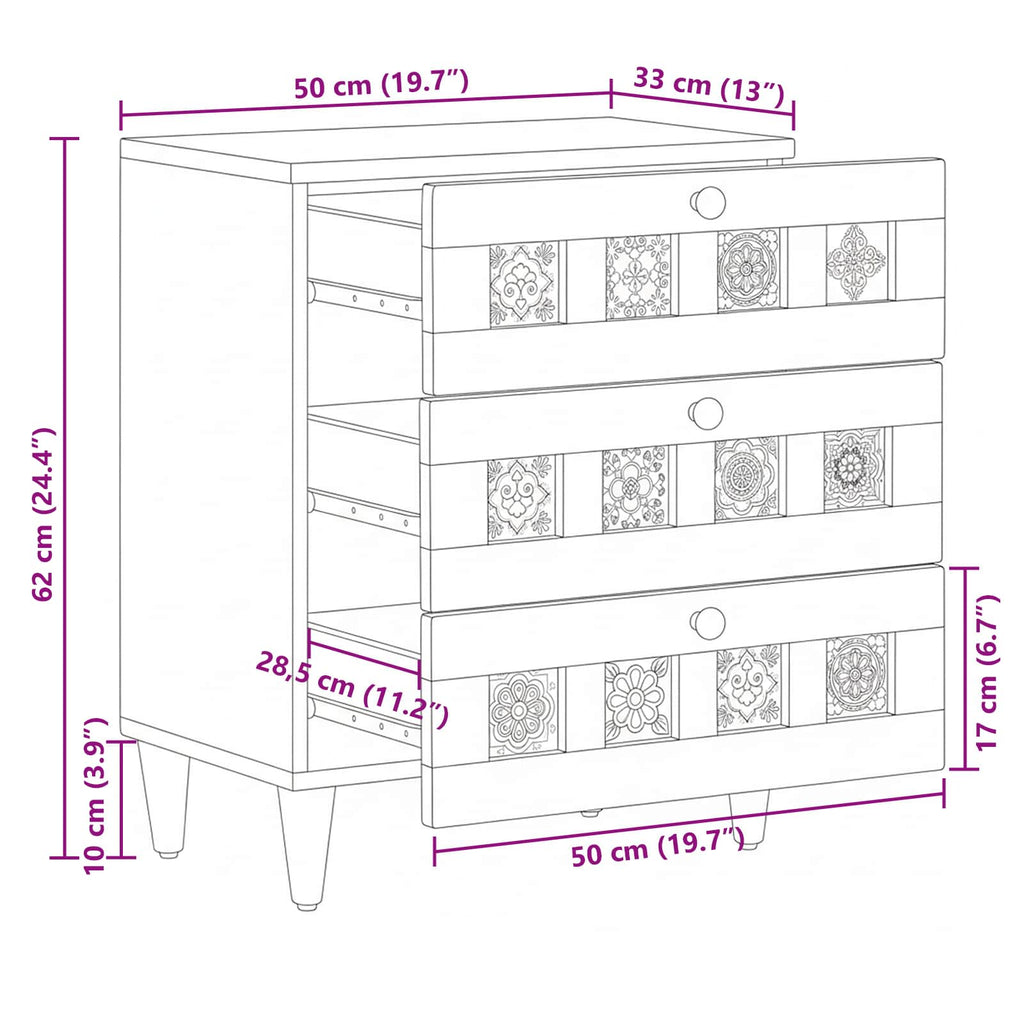 vidaXL Szafka Nocna Naturalny 50 x 33 x 62 cm Drewno z mango