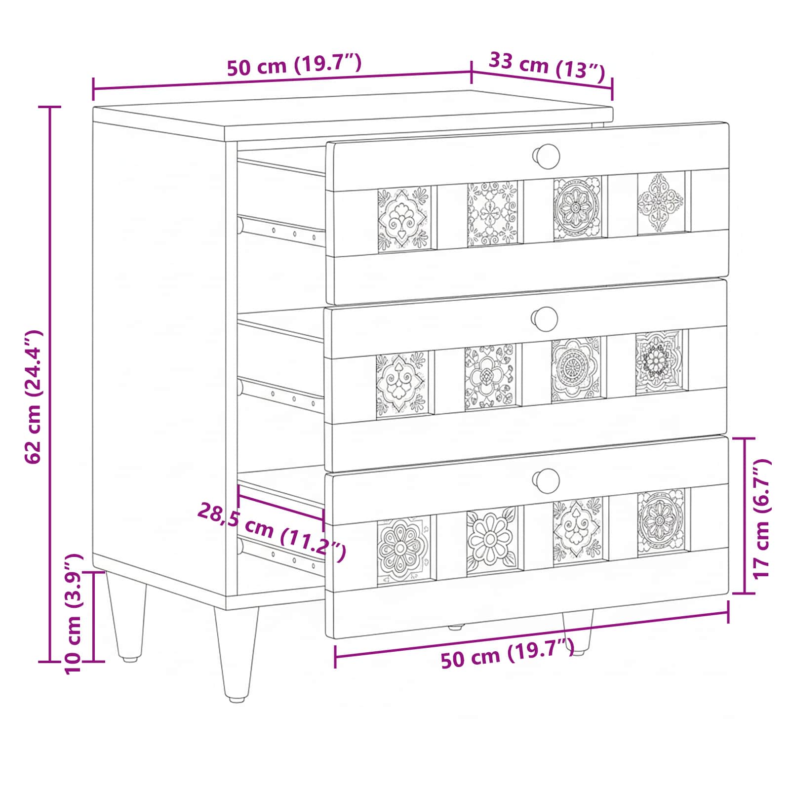 vidaXL Szafka Nocna Naturalny 50 x 33 x 62 cm Drewno z mango