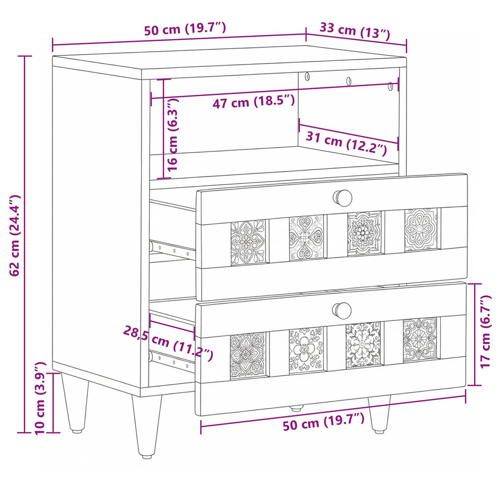 vidaXL Szafka Nocna Naturalny 50 x 33 x 62 cm Drewno z mango