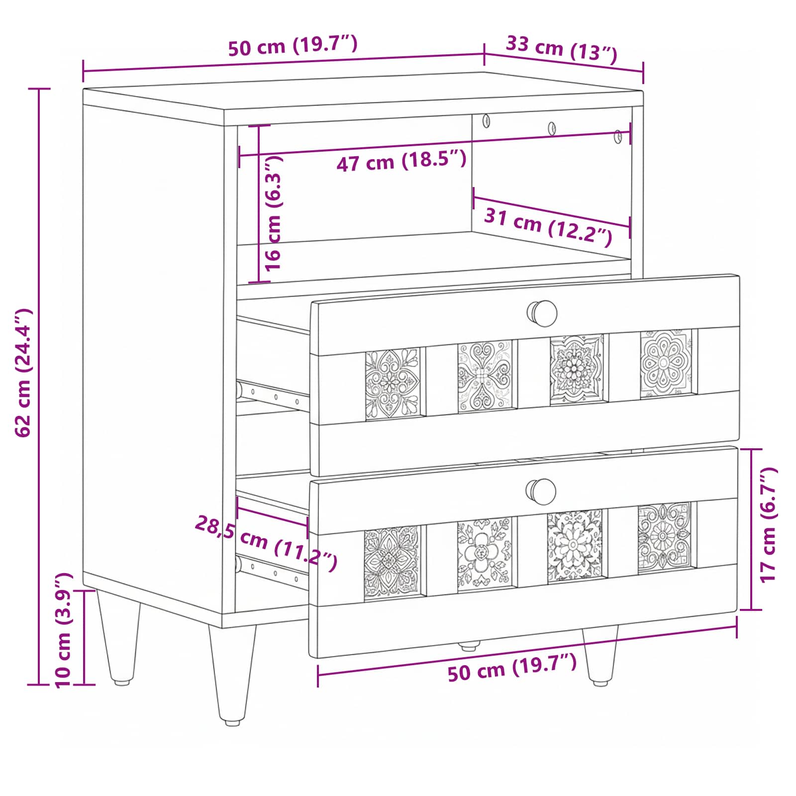 vidaXL Szafka Nocna Naturalny 50 x 33 x 62 cm Drewno z mango