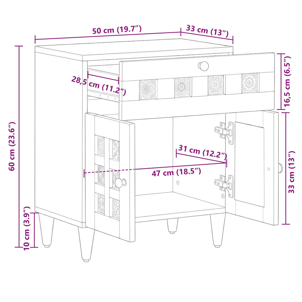 vidaXL Szafka Nocna Naturalny 50 x 33 x 60 cm Drewno z mango