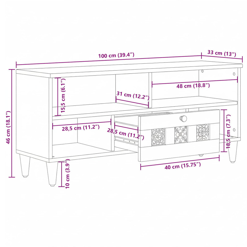 vidaXL Szafka pod telewizor Naturalny 100 x 33 x 46 cm Drewno z mango